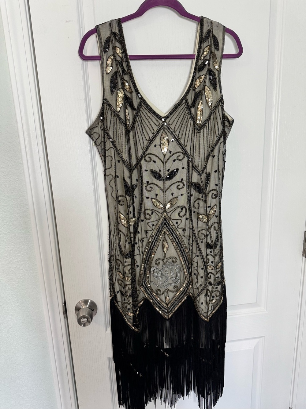 Embellished Black and Gold Beaded Fringe 1920 flapper Dress